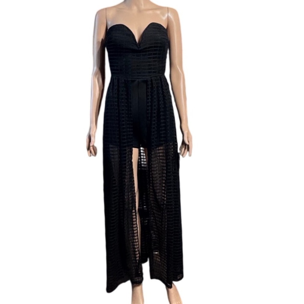 Venus Romper Dress Womens 2 Strapless Sheer Lace Maxi Overlay Black Sweetheart